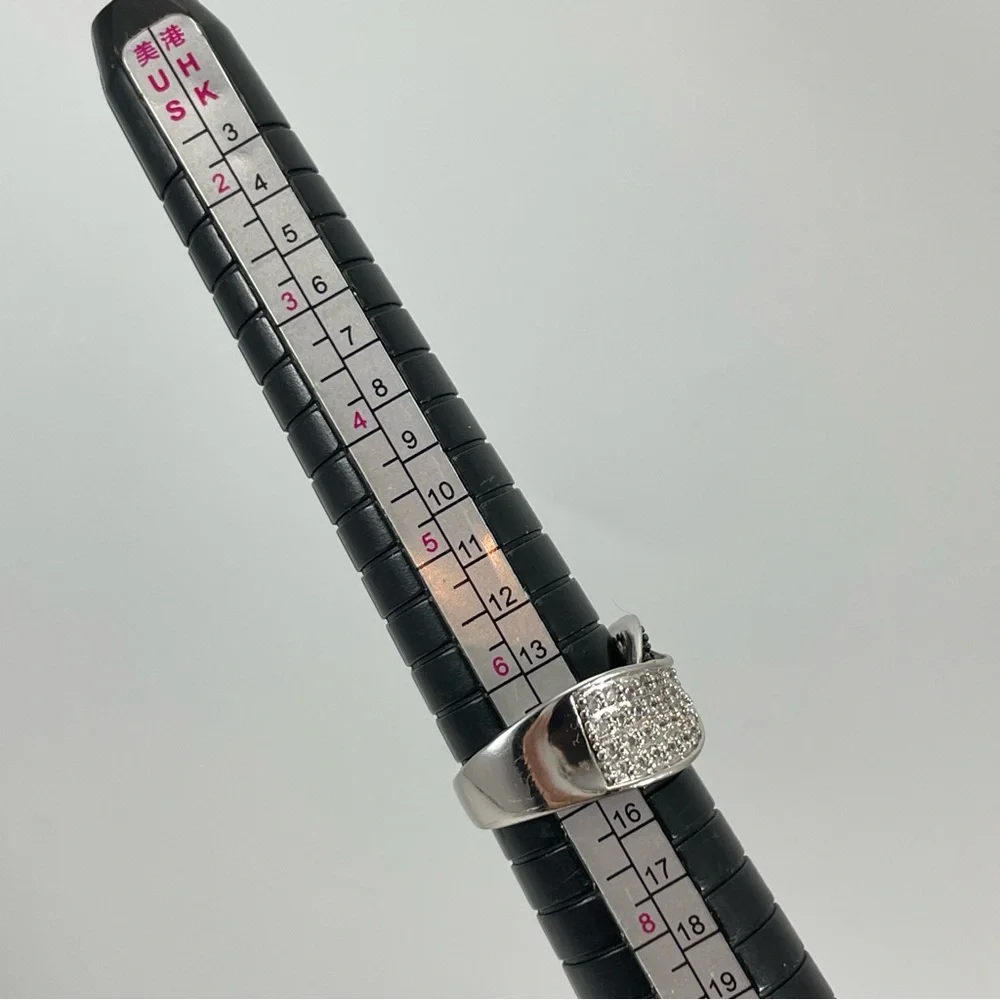 Ring Black White Diamond CZ Silver Plated Wide Ring Band Classic Timeless